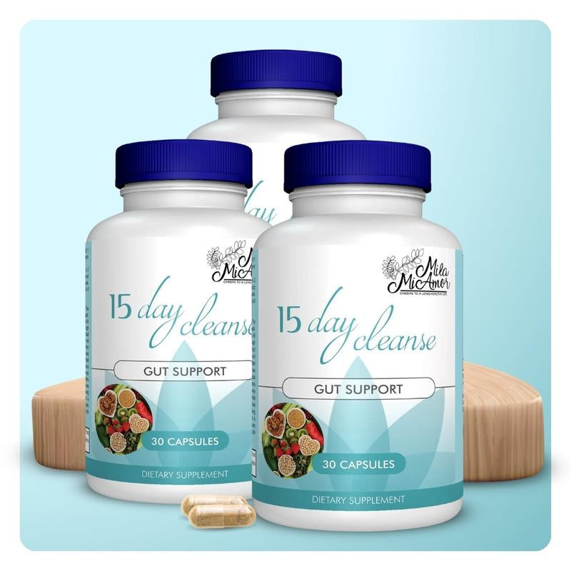 15 Day Cleanse - Gut and Colon Support | Caffeine Free | Advanced Formula with Senna, Cascara Sagrada, & Psyllium Husk | Non-Gmo | 30 Capsules