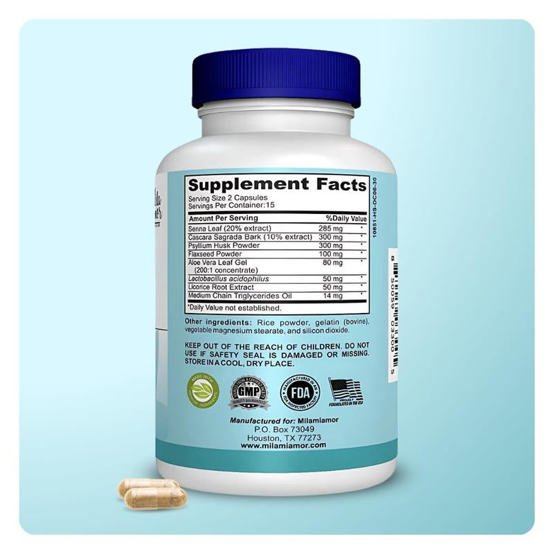 15 Day Cleanse - Gut and Colon Support | Caffeine Free | Advanced Formula with Senna, Cascara Sagrada, & Psyllium Husk | Non-Gmo | 30 Capsules